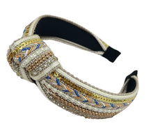 Load image into Gallery viewer, Beige Beaded Top Knot Headband is the perfect hair accessory to elevate your look!