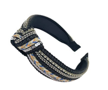 Load image into Gallery viewer, Black Beaded Top Knot Headband is the perfect hair accessory to elevate your look!