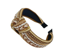 Load image into Gallery viewer, Copper Brown Beaded Top Knot Headband is the perfect hair accessory to elevate your look!