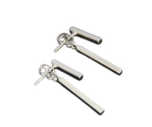 Load image into Gallery viewer, These silver Double Dash jacket earrings give you a unique look that is sure to catch peoples eyes when you ware them.