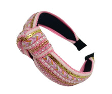 Load image into Gallery viewer, Pink Beaded Top Knot Headband is the perfect hair accessory to elevate your look!