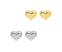 Load image into Gallery viewer, Sweet Heart Earrings in 18k Gold with Stainless Steel base and purely stainless steel making them hypoallergenic and waterproof.