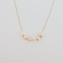 Load image into Gallery viewer, Multicolored pearl necklaces with colors of blush, beige, pink and white fresh waterpearls, there's no denying how delicate and feminine this necklace is.