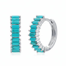Load image into Gallery viewer, Turquoise Crystal Huggie Earrings | SGold 18k with Sterling Silver base | Koquetta Accessories &amp; Jewellery Vancouver

