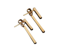 Load image into Gallery viewer, These gold Double Dash jacket earrings give you a unique look that is sure to catch peoples eyes when you ware them.
