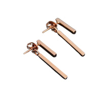 Load image into Gallery viewer, These rose gold Double Dash jacket earrings give you a unique look that is sure to catch peoples eyes when you ware them.
