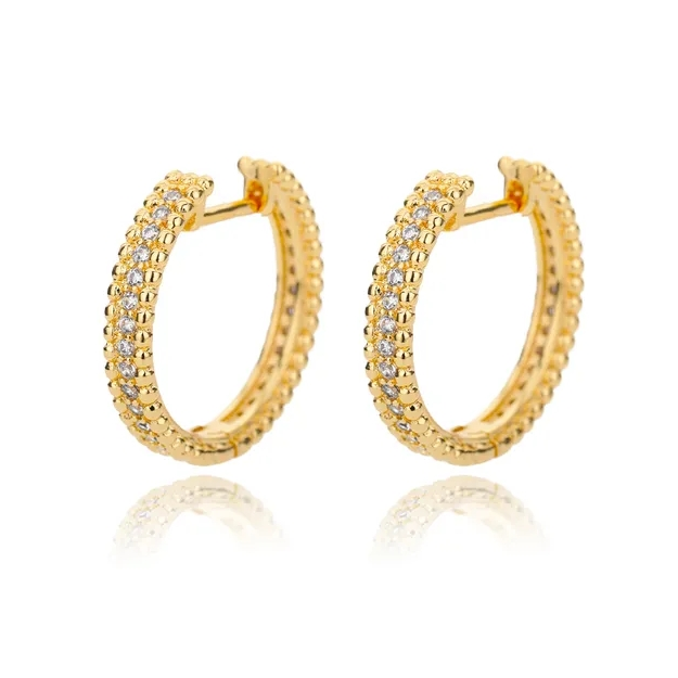 Add these fancy and elegant hoop earrings to your accessories. Hypoallergenic and non tarnishing make them a great pair of earrings to have. 