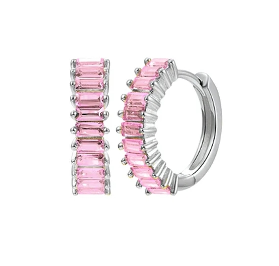 Pink Crystals Sterling Silver Huggie earrings make them the perfect look for a small and elegant look.