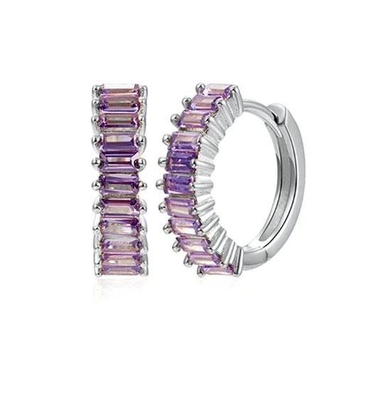 Lavender Purple Crystals Sterling Silver Huggie earrings make them the perfect look for a small and elegant look.